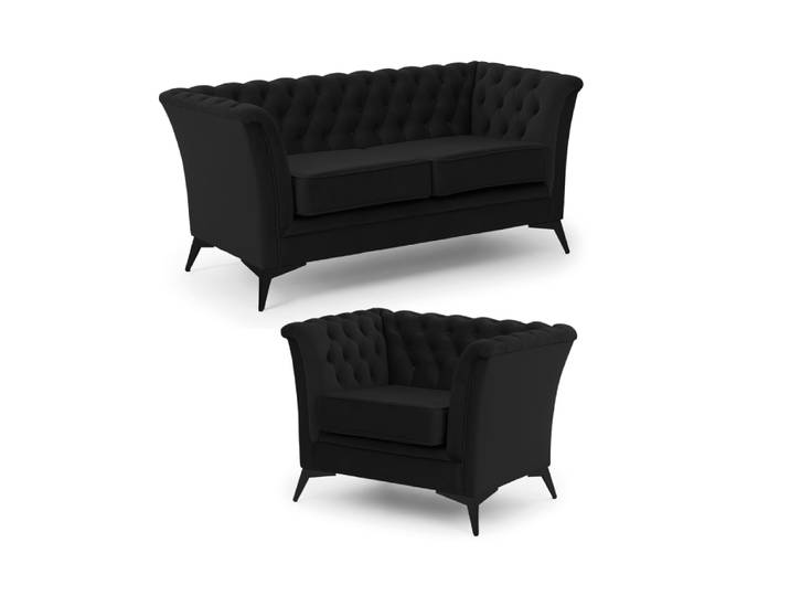 Ensemble de canapés Chesterfield 2+1 en velours noir