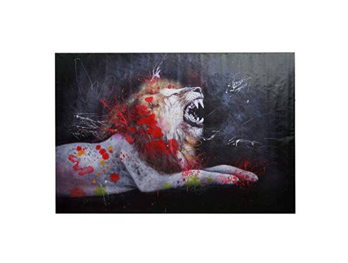 Mendler Ölgemälde Löwe HWC-H25 handgemaltes XL, Wandbild - 100x150cm