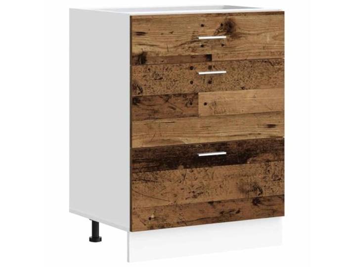 fsahslih Küchenunterschrank 60 cm Altholz-Optik Holzwerkstoff Lyon Mehr Stauraum für die Küche: Schubladenelement mit höhenverstellbaren Füßen für Töpfe, Schüsseln und Kochzubehör.