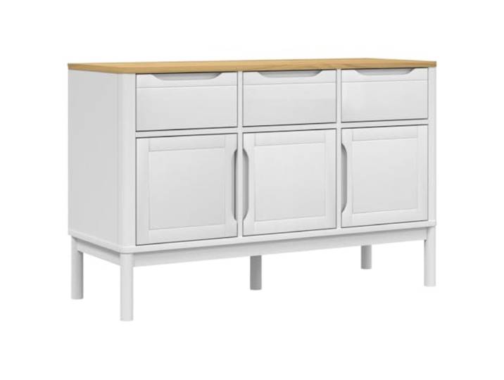 KGFHERENB Sideboard Weiß 114x43x74 cm Massivholz Kiefer Kommode Eleganter Anrichtenschrank aus Kiefernholz mit Schubladen und Türen für Wohnzimmer, Flur oder Schlafzimmer.