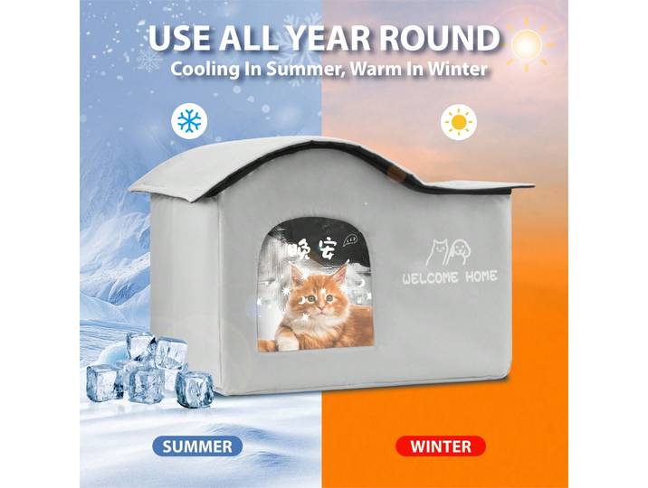 Maison de refroidissement pour chat isolée et pliable, avec sacs de glace et tapis réversible, 3 tailles pour une utilisation intérieure/extérieure