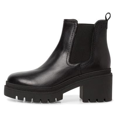 Chelseaboots TAMARIS, Damen, Gr. 41, Textil, schwarz, Elastischer Einsatz, Glattleder, schimmernd, unifarben, Schuhe Chelseaboots, Blockabsatz, Plateau, Stiefelette zum Schlupfen