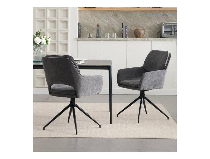 LuxusKollektion Esszimmerstuhl Esszimmerstühle Akzentstühle 2er Set Chenille 360 Drehstuhl Grau