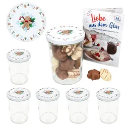 6er Set Sturzglas 435ml Einmachglas + TO-Deckel 82 Candyman eisblau + Heft