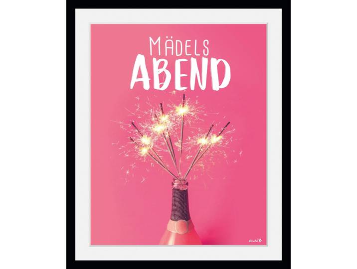 Bild QUEENCE Mädelsabend , rosa (farbe rahmen: schwarz, farbe bild(er): rosa), B:30cm H:40cm, Acrylglas, Holz, Papier, Bilder, Bild, HD Premium Poster-Druck inkl. Holzrahmen