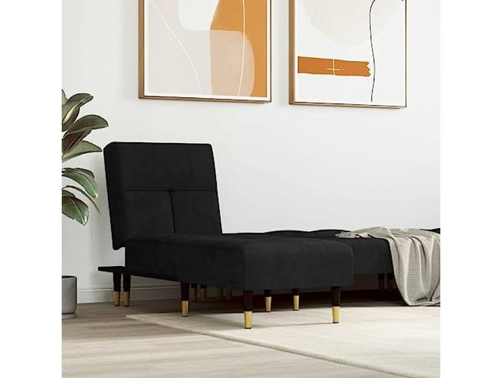 LPERTGFHU Chaiselongue 3-Positionen Loungesofa, Samt/Metall-Beine, Schwarz Platzsparend, Als Gästebett nutzbar, Stabiler Metallrahmen