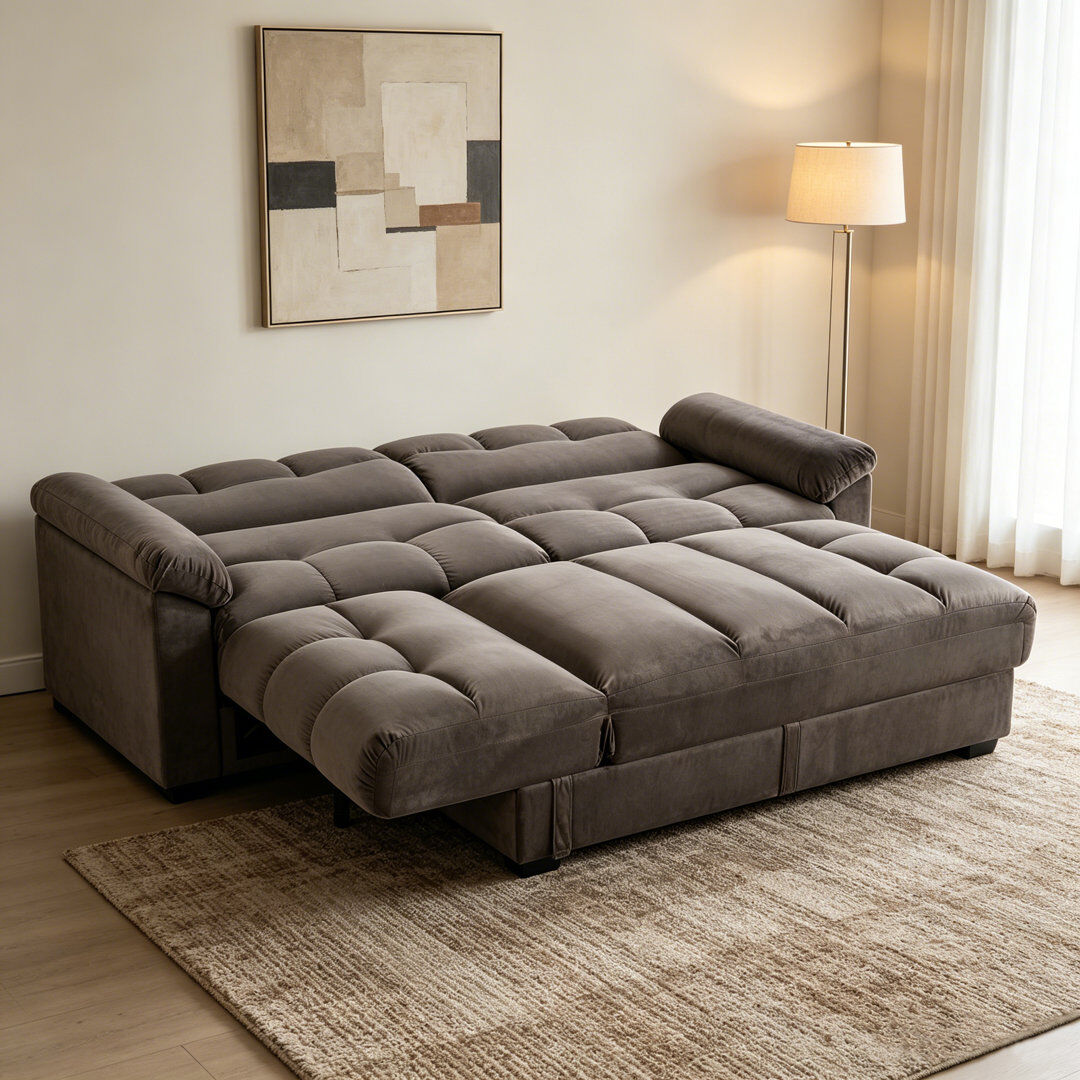 Latitude Run® Bosman Corner Sleeper Sofa with Storage Mink Grey Velvet 91cm H X 303cm W X 157cm D