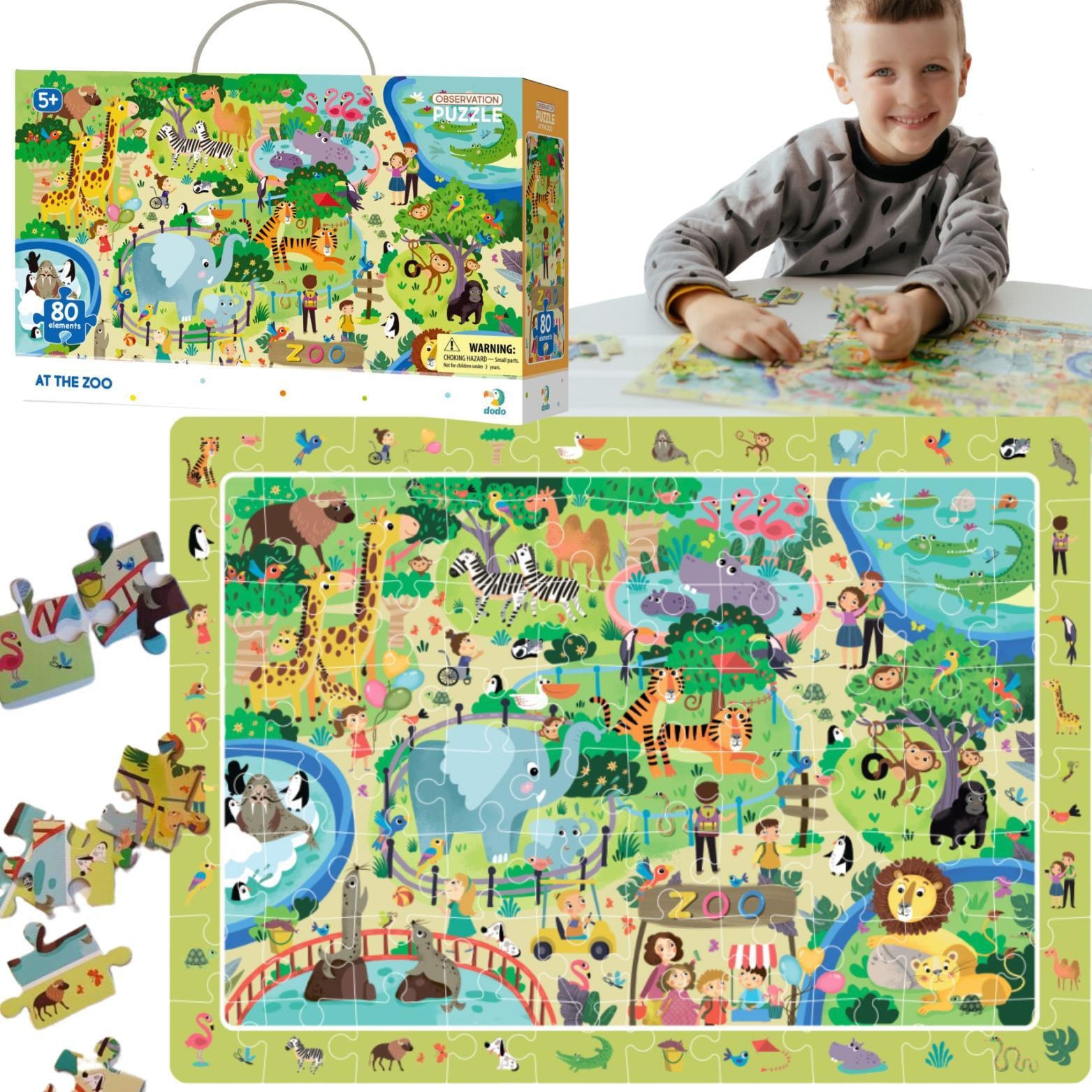 DoDo Educatieve puzzel over het dierenpark – 80 stukjes – 31 x 45 cm – Diverse kleuren
