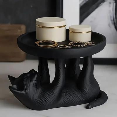 Inspire Curations 3D Printed Cat Jewelry Tray Cute Decorative Organizer For Rings & Accessories black