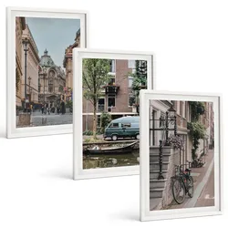 BILDER SET 3er Set - 40x60 cm Weißer Rahmen - Stadtansichten von Gebäuden