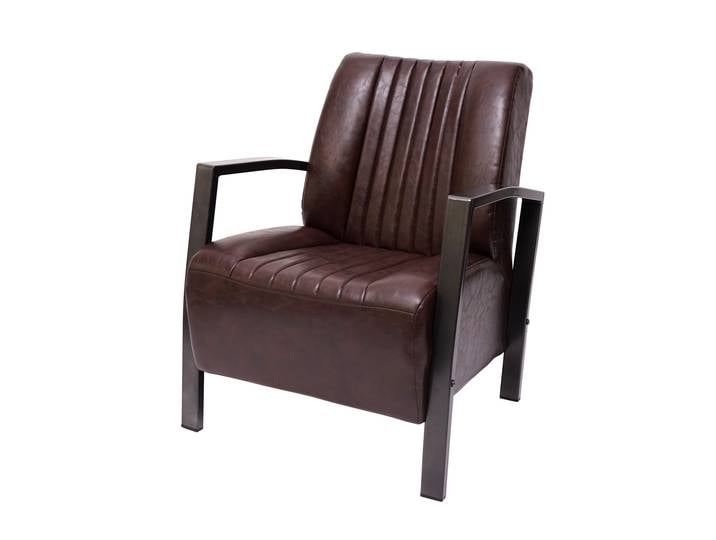 Sessel HWC-H10, Loungesessel Polstersessel Relaxsessel, Metall Industriedesign Vintage braun