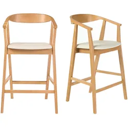 Weiße skandinavische Barhocker und helles Holz H66,5 cm (2er-Set) BAHIA