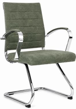 LeisureMod Benmar Modern Ribbed Guest Chair with Steel Chrome Sled Base, Leather Seat, Fixed Armrests, 250 lb Capacity