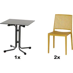 SIENA GARDEN Urban Lights Set 3teilig Lane Stuhl gastrotauglich mustard mit Tisch Sola 65x65