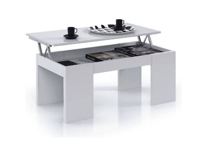 KENDRA Table Basse transformable plateau relevable - Blanc