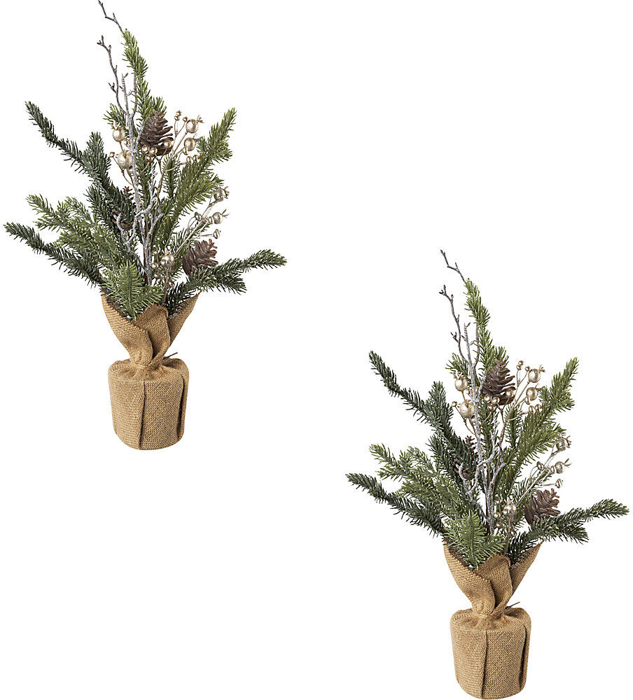 kaiserkraft Tannen im Jutesack, 2 Stück, mit Beeren und Zapfen, Höhe 45 cm