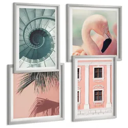 BILDER SET 4er Set - 50x50 cm & 40x60 cm Silberner Rahmen - Architektur-Pastellmuster
