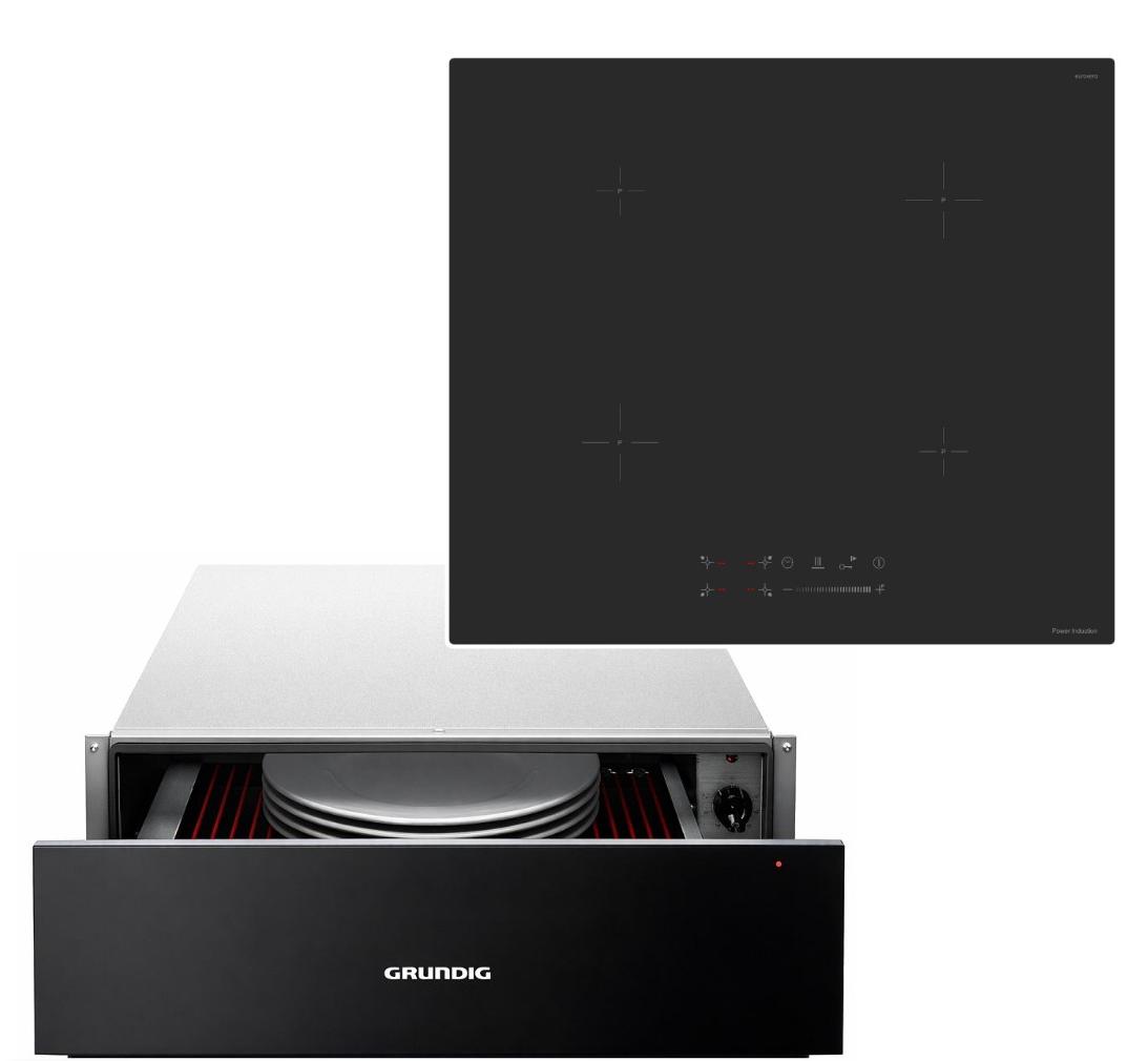 Einbau-Set Grundig Wärmeschublade Teleskopschublade Geschirr bis 6 Personen+ keenberk Induktionskochfeld Boost TouchSlider