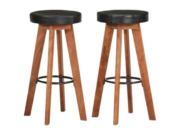 VIHHQGC Barhocker 2 STK. Echtleder Und Massivholz Akazie Retro Retro-Design, tropisches Hartholz, langlebiges Echtleder, stabiles Eisen-Holz-Gestell, 110 kg belastbar