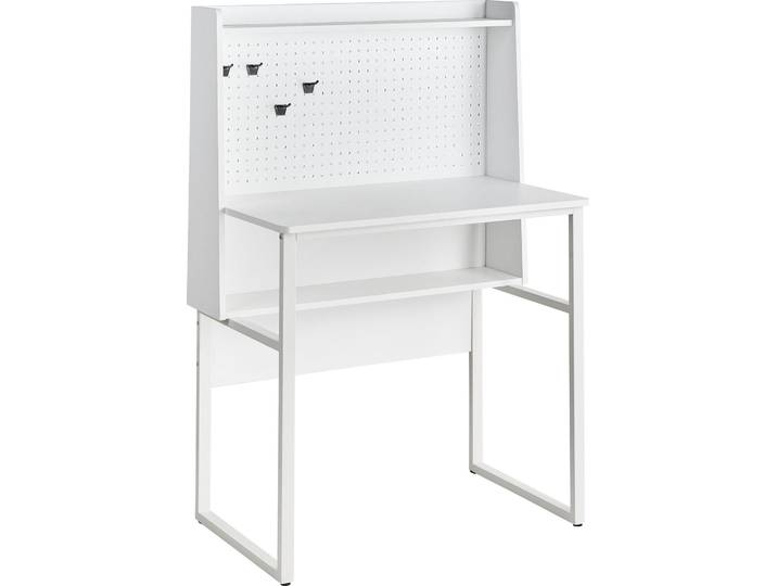 BELIANI Schreibtisch Weiß 84 x 48 cm mit Stauraum und Lochplatte Pinnwand Multifunktional Modernes Design Bürotisch Homeoffice
