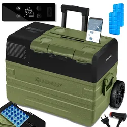 KESSER® Kompressor Kühlbox elektrisch Gefrierbox, Mit APP-Steuerung USB-Anschluss 12/24 V 230V, +Teleskopstange Räder Kühlschrank Kühlung bis -20 °C für Auto, Lkw, Boot, Reisemobil, Camping