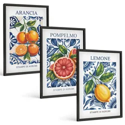 BILDER SET 3er Set - 40x60 cm Schwarzer Rahmen - Italienische Zitrus-Modeplakate