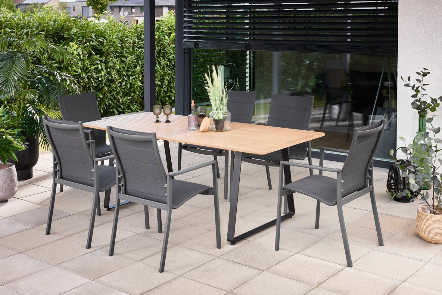 Primaster Garten-Essgruppe Rovigo + Fano 6 Personen Aluminium hellbraun/anthrazit