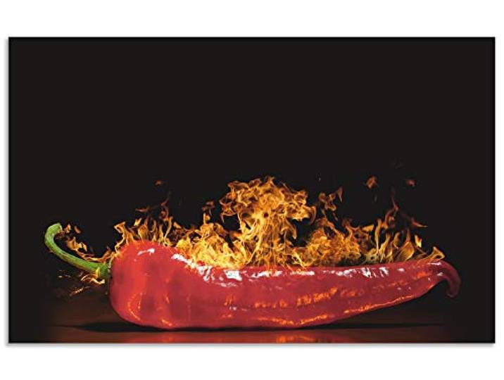 ARTland Spritzschutz Küchenrückwand aus Alu für Küche Herd Spüle 80x50 cm (BxH) mit Motiv Essen Lebensmittel Gewürze Chili Flammen Modern Dunkel Rot S7PR