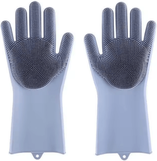Uplift Curations Silicone Pet Grooming Cleaning Gloves Dog & Cat Bathing Gloves With Silicone Hair Removal Glove Massage & Shampoo Scru grey