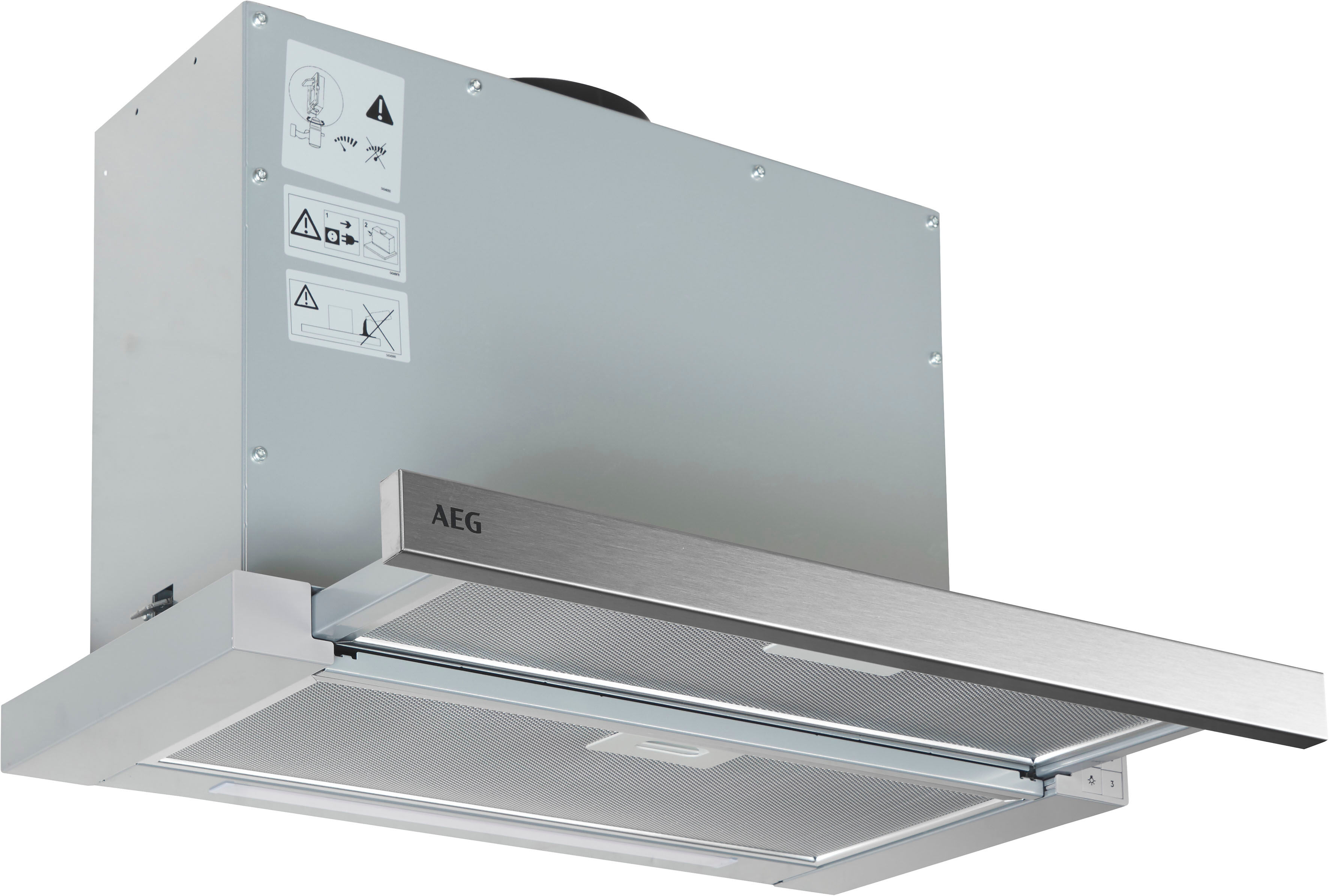 AEG Flachschirmhaube "DPS3640AM", Energieeffizienz: C, silber (grau), B:59,8cm H:39,5cm T:30cm, Dunstabzugshauben, Abluft- und Umluftbetrieb, mit LED-Leuchtstreifen, Flachschirmhaube