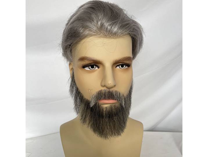 Barbe artificielle pour le visage, barbe en cheveux naturels, moustache pour hommes, barbe artificielle en dentelle suisse, barbe réaliste faite à la main, barbe légère pour hommes, gris, noir.