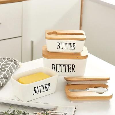 Uplift Essentials Artisan Ceramic Butter Keeper With Bamboo Lid 650ml