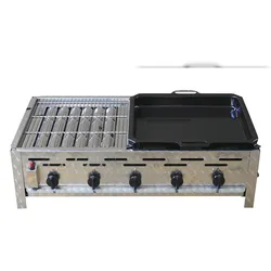 Profi-Gasgrill 5 flammig mit 1/2 Rost und 1/2 Pfanne