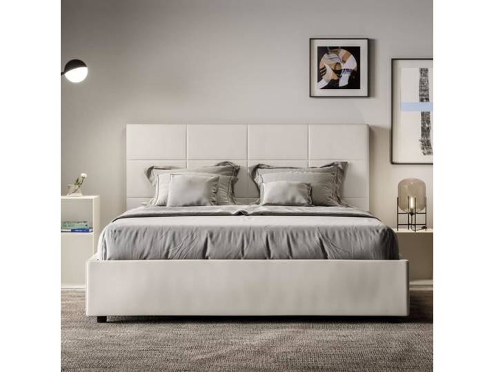 Lit double Mika 160x190 - MIKA - Blanc - Design contemporain - Tête rembourrée - Sans sommier
