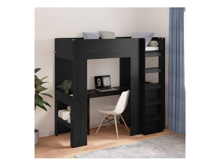 furnicato Bett Loft-Bettenrahmen mit Schreibtisch 193x80x175 cm Schwarz (1-tlg), Mit Regalen ausgestattetes Hochbett mit integriertem Schreibtisch