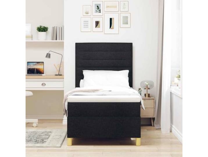 KTHLBRH Boxspringbett mit Matratze Schwarz 100 x 200 cm Stoff Verstellbares Kopfteil, ergonomisches Design, mittlere Kompaktheit, moderner Stil