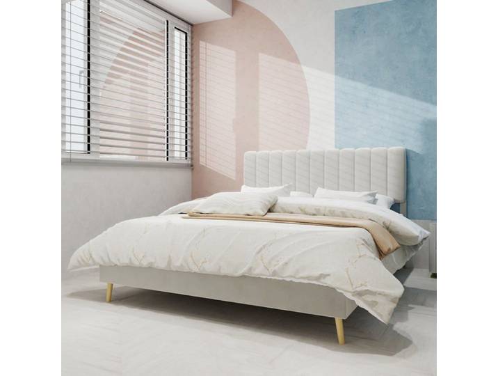 Cadre de lit Logidon 160x200 lit plateforme beige sommier à lattes en molleton hollandais