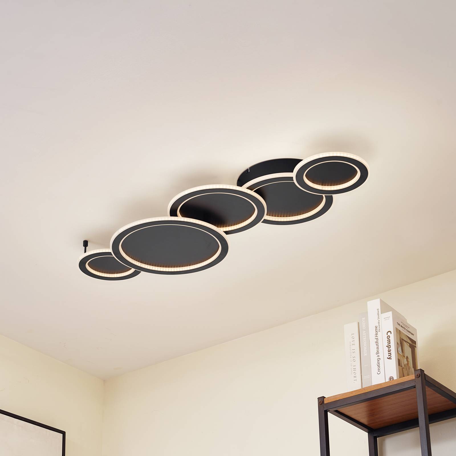 LED Ceiling Light Diala Lucande, dimmable, Black, Living / Dining Room, Plastic, Modern, Ceiling Light