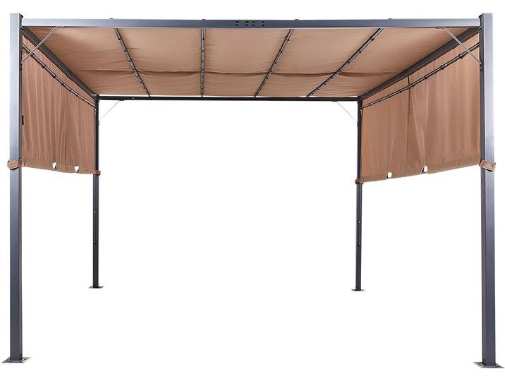 BELIANI Garten Pergola Braun mit Dach LED-Beleuchtung Sonnenschutz Gartenausstattung Wasserabweisend Quadratisch Garten-Möbel Terrassen-Möbel Pavillon