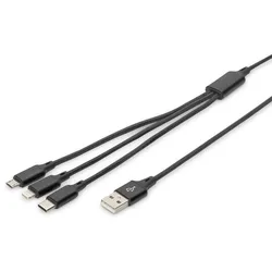DIGITUS 3-in-1 Ladekabel, USB A - Lightning + Micro USB + USB-C