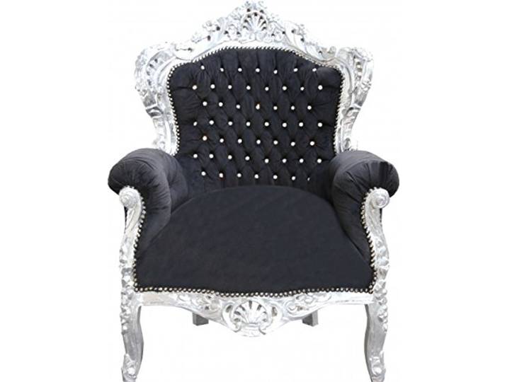 Casa Padrino Barock Sessel King Schwarz/Silber Glitzersteinen - Barock Wohnzimmermöbel