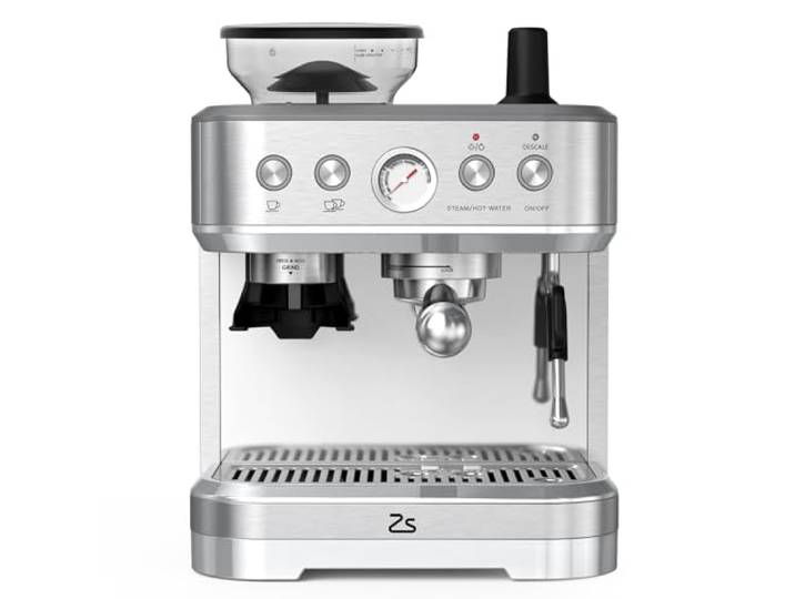 Garvee Espressomaschine mit Mahlwerk – 15 Bar, 1350W, PID-Temperaturkontrolle, Edelstahl, 2,3L Wassertank, 250g Bohnenbehälter – Profi-Milchschaumdüse, Einzel-/Doppelportion – für Zuhause