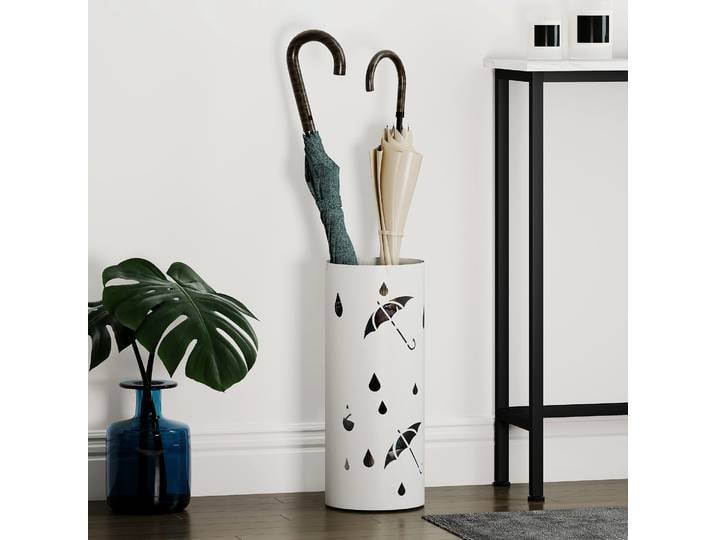 HOMCOM Porte-Parapluie Cylindrique Ø17x41cm Blanc avec Crochets