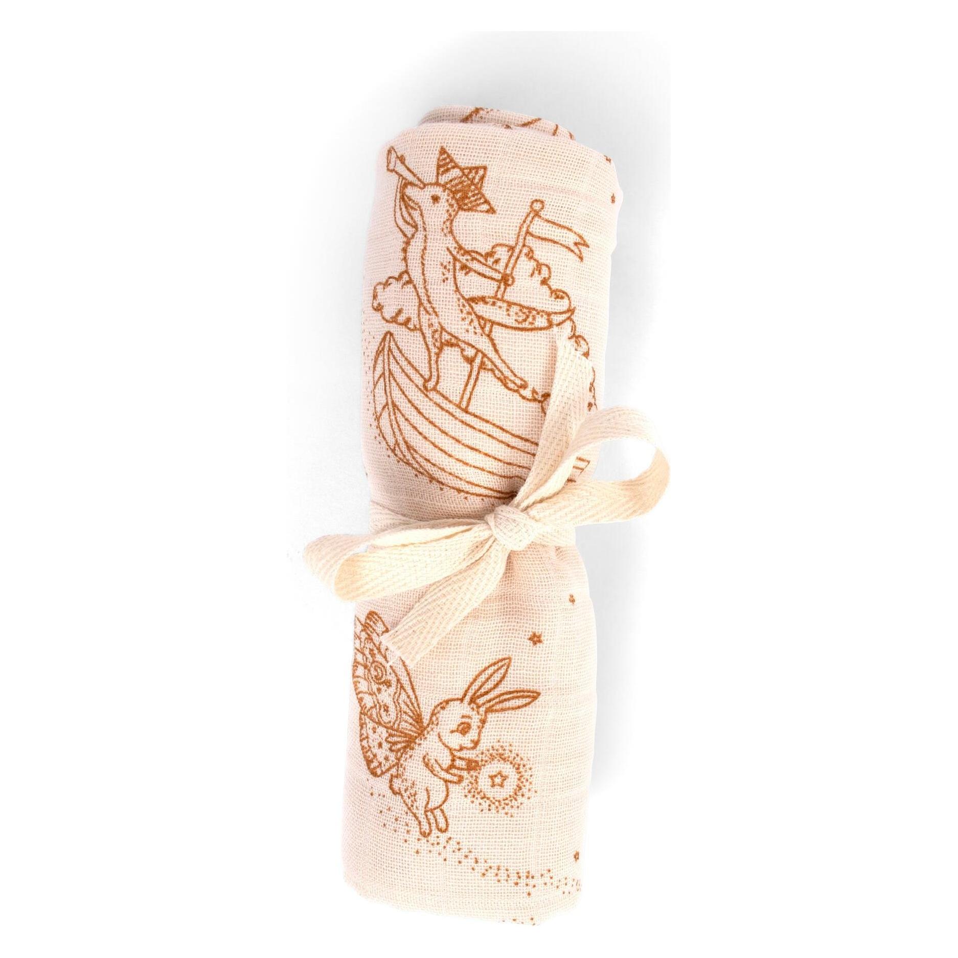 Filibabba - Muslin Diaper GOTS - Dreamy Adventurers - Hvid - 0-48 M (FI-03814) (65 x 65 cm) (FI-03814)