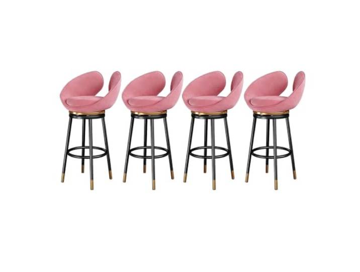 Drehbare Barhocker Set 4, schwarze Metallbeine Sitzhöhe 65/75 cm, Samtsitz, Insel, Pub, Landhausstil(Pink,29.5in)