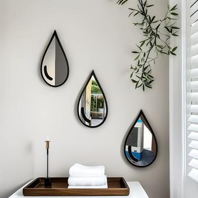 Fusion Finds Creative Boho Wall Mirror Teardrop Set With Black Frame For Modern Minimalist Home Decor Creative Boho Wall Mirror Teardrop Set With Black Frame For Modern Minimalist Home Decor