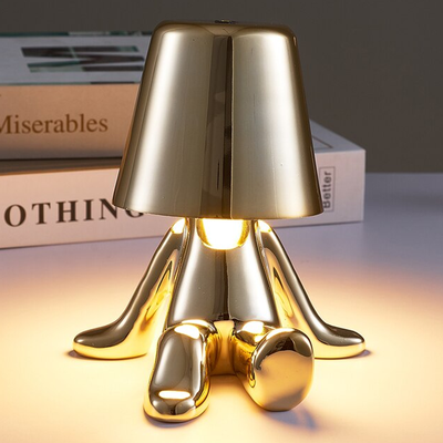 HomeDecorAndMore LLC LED Rechargeable Italian Designer Golden & Silver Man Table Lamp Gold C
