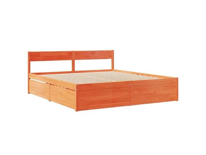 KTHLBRH Bettkasten 200 x 200 cm Holz Kiefer Braun Wachs Mit 4 Schubladen, Sperrholz-Latten, Kopfteil inklusive, Queensize-Bettgestell