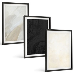 BILDER SET 3er Set - 40x60 cm Schwarzer Rahmen - Strukturen schattieren Minimalismus