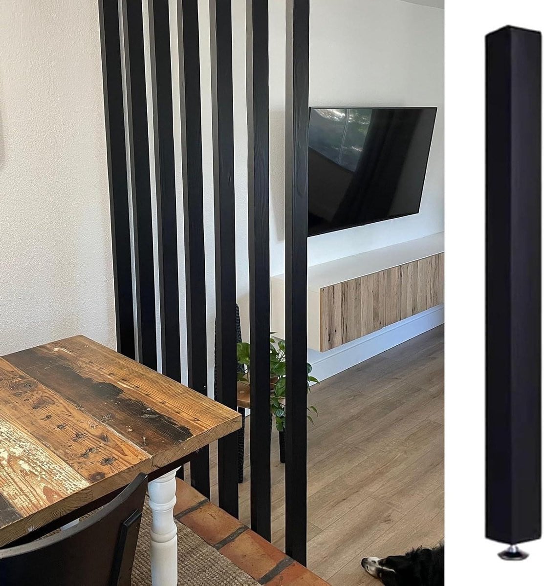 Merkloze Houten Lat Kamerverdeler - Moderne Zwarte Scheidingswand - Hoogte: 139,7 cm